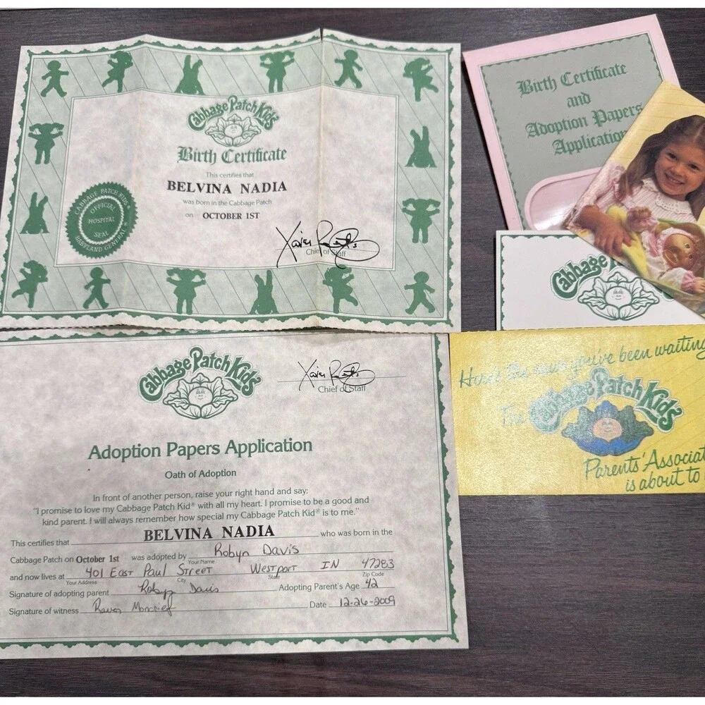 Vintage Cabbage Patch Kids Paperwork Adoption Papers Preemie Twins Birth
